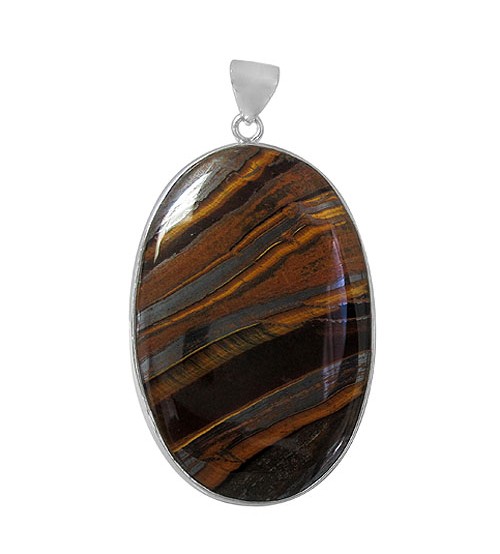 Oval Iron Tiger Eye Pendant, Sterling Silver